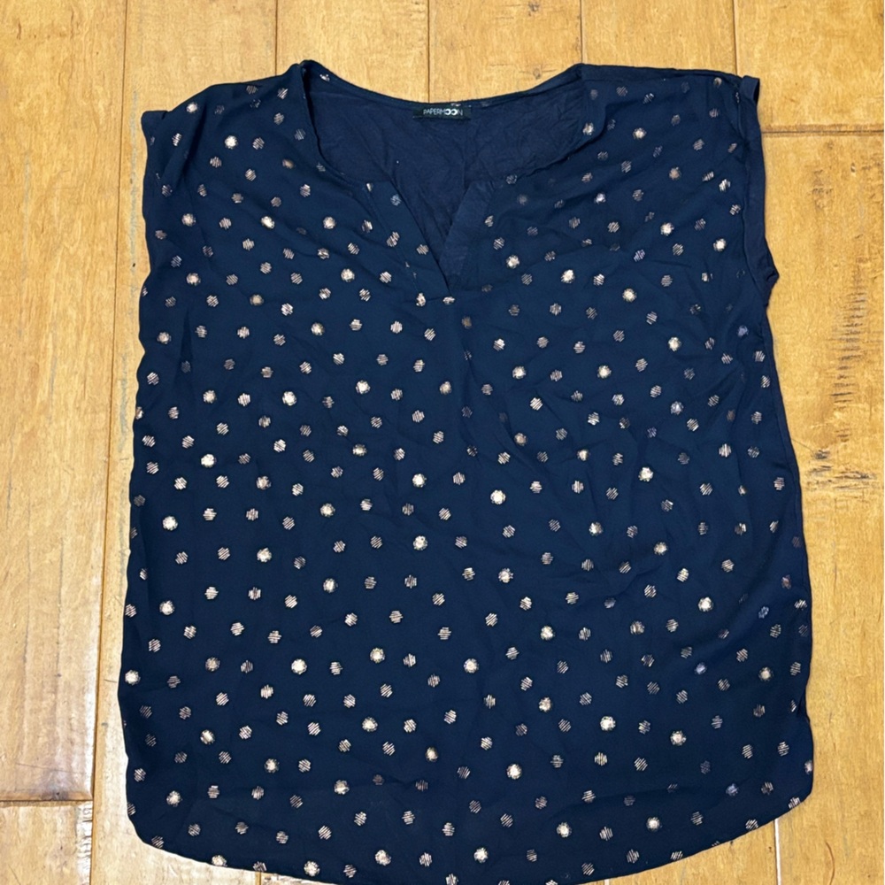 Navy Blue & Gold Polka Dot Blouse Papermoon
